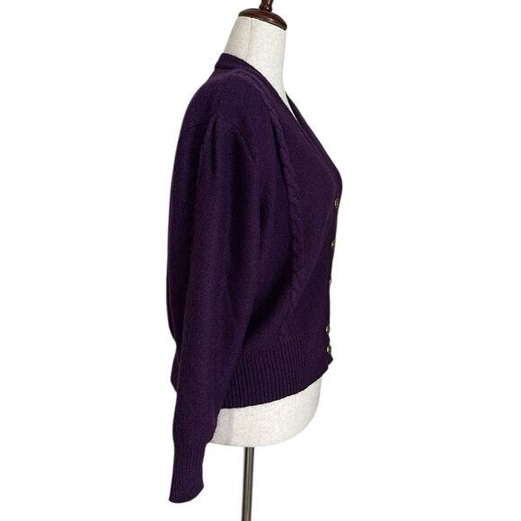 VTG 1980s Geiger Austria Purple Wool Cardigan Sweater Women’s 38 Gold Buttons - Picture 3 of 13